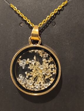 Gold Botanical Pressed Flower Pendant Necklace - Women Jewelry